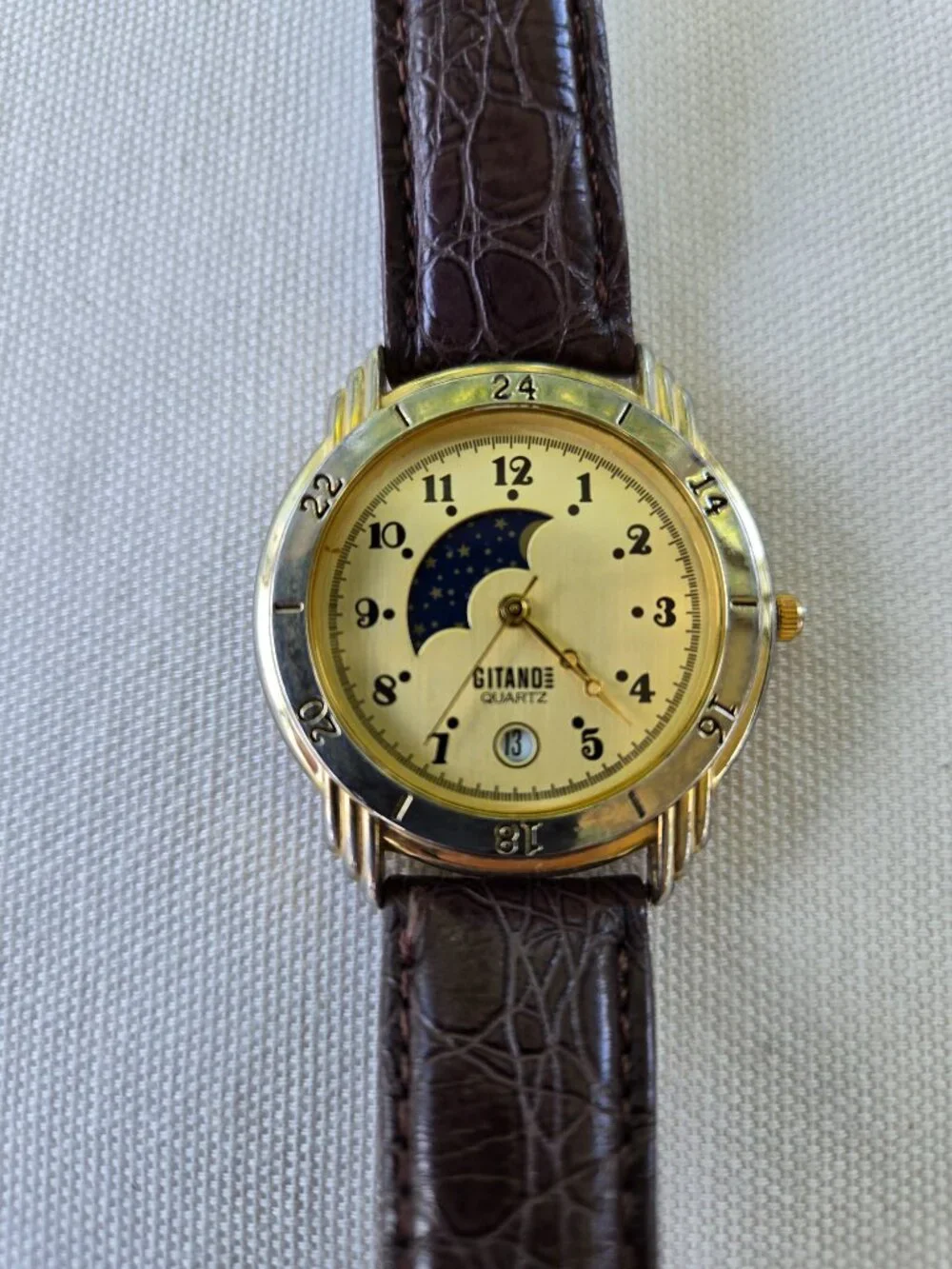 Vintage Gitano women’s Moon phase watch with leather band